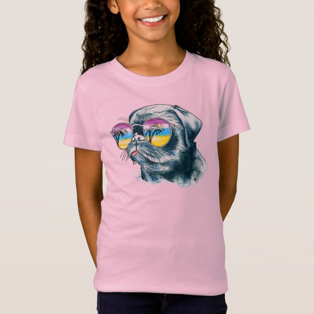T-Shirt Chiot tropical d'aquarelle (Devant)