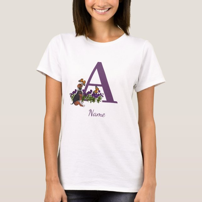 T-shirt Chiots Beagle Papillons Monogramme Initiale A Nom  (Devant)