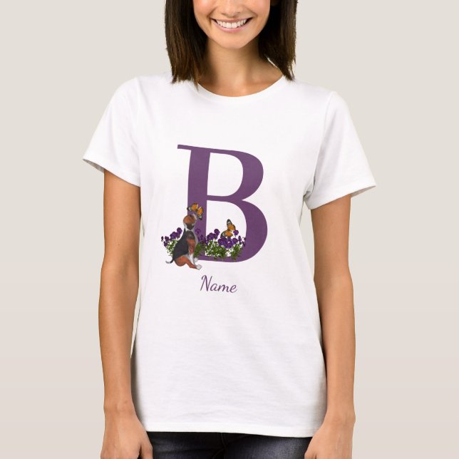 T-shirt Chiots Beagle Papillons Monogramme Initiale B Nom  (Devant)