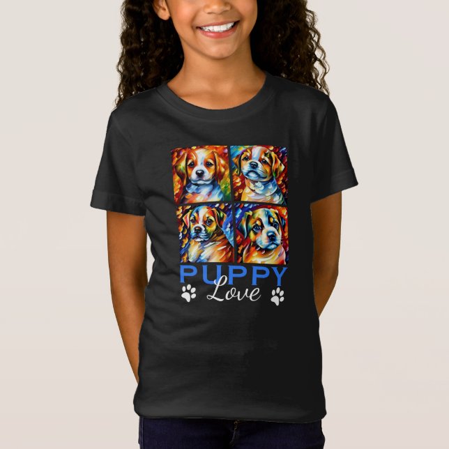 T-Shirt Chiots mignons stylisés (Devant)