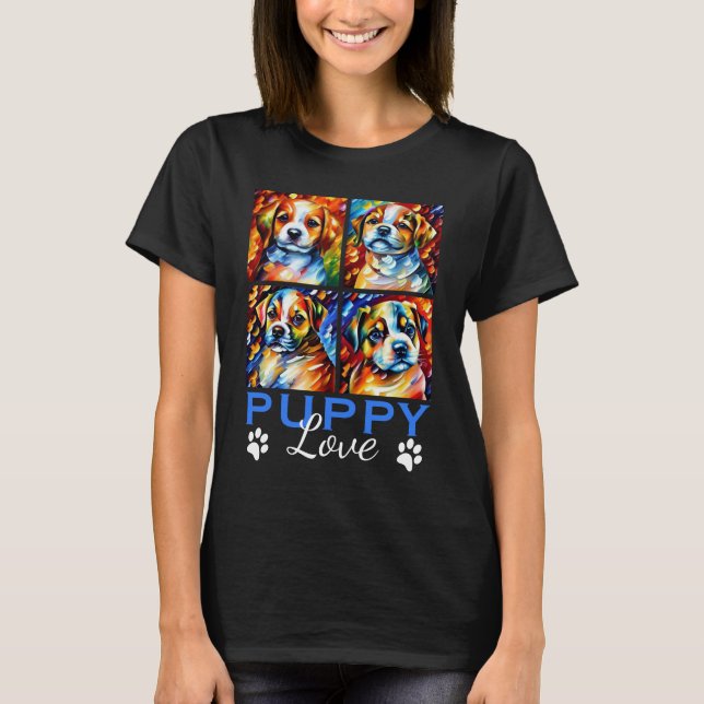 T-shirt Chiots mignons stylisés (Devant)
