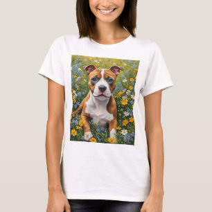 T-shirt Chiots Staffordshire Bull Terrier Brun Et Blanc,