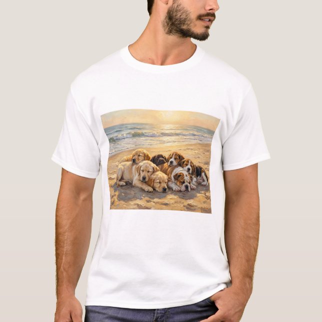 T-shirt Chiots Sur La Plage (Devant)