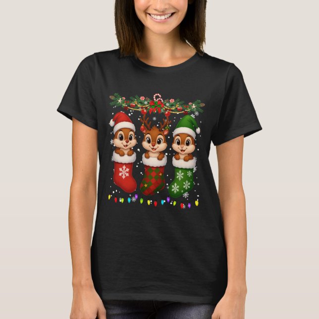 T-shirt Chipmunk In Christmas Socks Lights Chipmunk Xmas L (Devant)