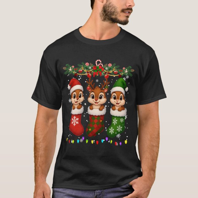 T-shirt Chipmunk In Christmas Socks Lights Chipmunk Xmas L (Devant)