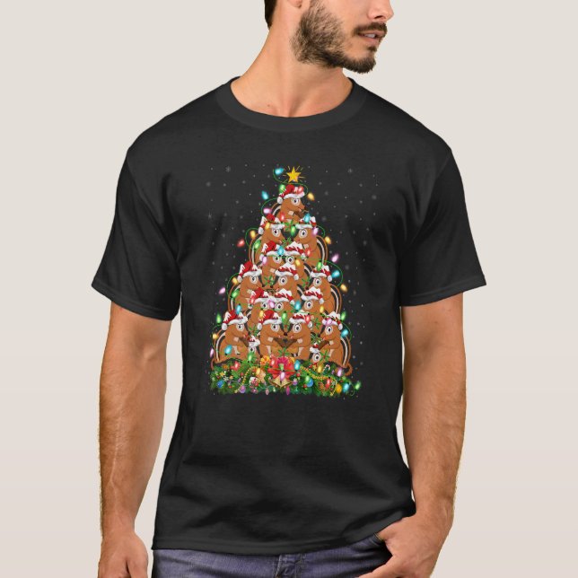 T-shirt Chipmunk  Xmas Lights Santa Chipmunk Christmas Tre (Devant)