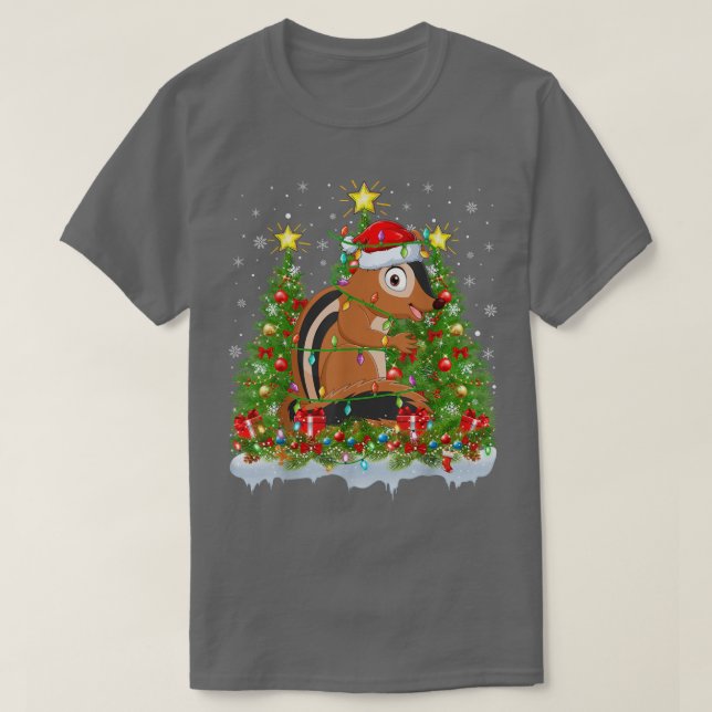T-shirt Chipmunk Xmas Lights Santa Chipmunk Christmas Tree (Design devant)