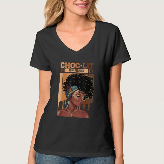 T-shirt Choc Lit 100 Melanin Dripping Afro Women (Devant)