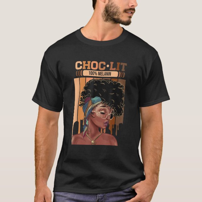 T-shirt Choc Lit 100 Melanin Dripping Afro Women (Devant)