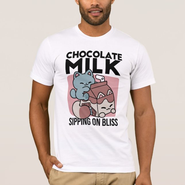 T-shirt Chocolat au Lait Mignon Chat – Boisson Confortable (Devant)