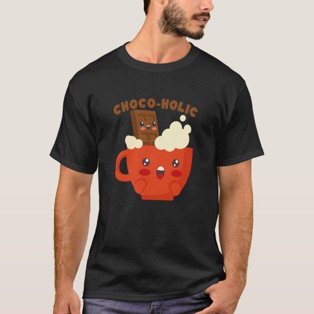 T-shirt Chocolat Chaud Choco-Holic Kawaii Mignon Drôle (Devant)