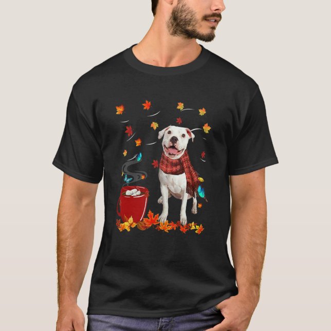T-shirt Chocolat Chaud d'Automne Pitbull Blanc (Devant)
