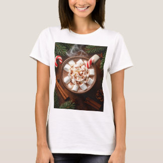 T-shirt Chocolat Chaud Douillet avec Marshmallows - Festif