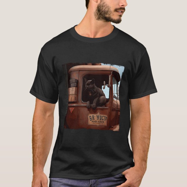 T-shirt Chocolat Chauffeur Chat noir (Devant)
