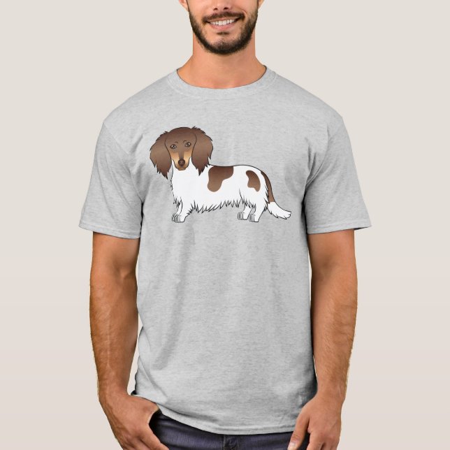 T-shirt Chocolat Et Tan Piebald Long Cheveux Dachshund Chi (Devant)
