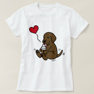 T-shirt Chocolat Lab Licking Ice Creative with Red Heart