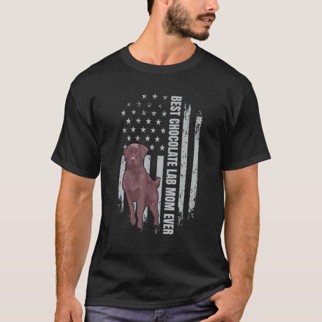 T-shirt Chocolat Lab Maman American Flag Brown Labrador Re (Devant)