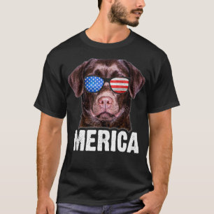 T-shirt Chocolat Lab USA 4 juillet Drapeau américain