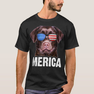 T-shirt Chocolat Lab USA 4 juillet Drapeau américain