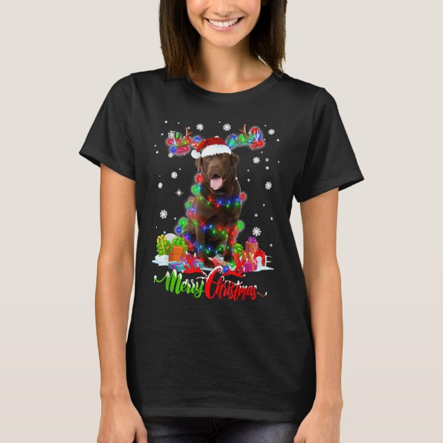 T-shirt Chocolat Laboratoire Chien Joyeux Noël de fête Fam (Devant)