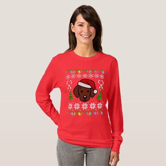 T-shirt Chocolat Labrador Chiot Motif de Noël (Devant entier)