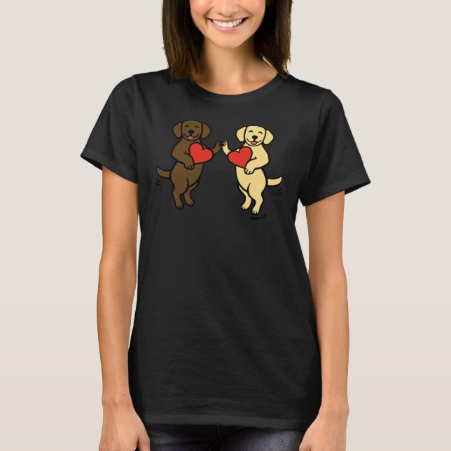 T-shirt Chocolat Labrador Et Jaune Valentine Du Labrador (Devant)