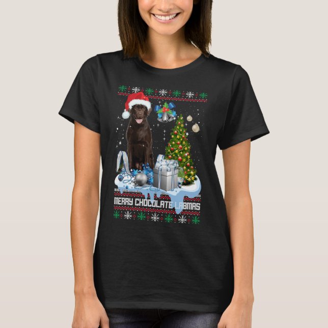 T-shirt Chocolat Labrador Santa Hat Vilain Noël (Devant)