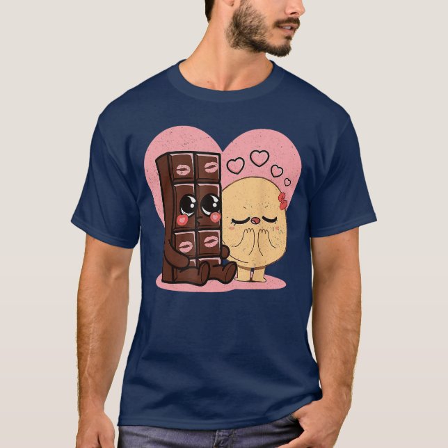 T-shirt Chocolate and pancakes couples love sweet romc vin (Devant)