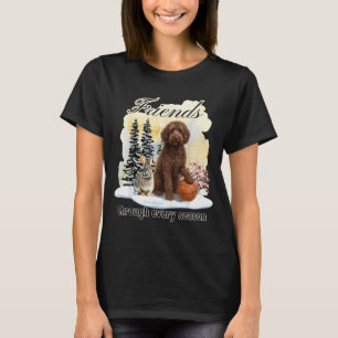 T-shirt Chocolate Goldendoodle et ami dans la neige d'hive