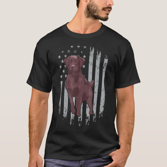 T-shirt Chocolate Lab American Flag Brown Labrador Proprié (Devant)