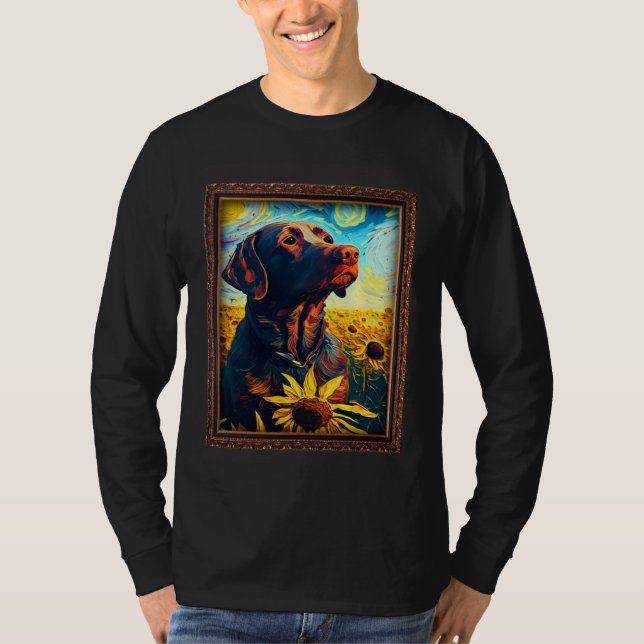 T-shirt Chocolate Labrador Painting Sunflower Flower Mom W (Devant)
