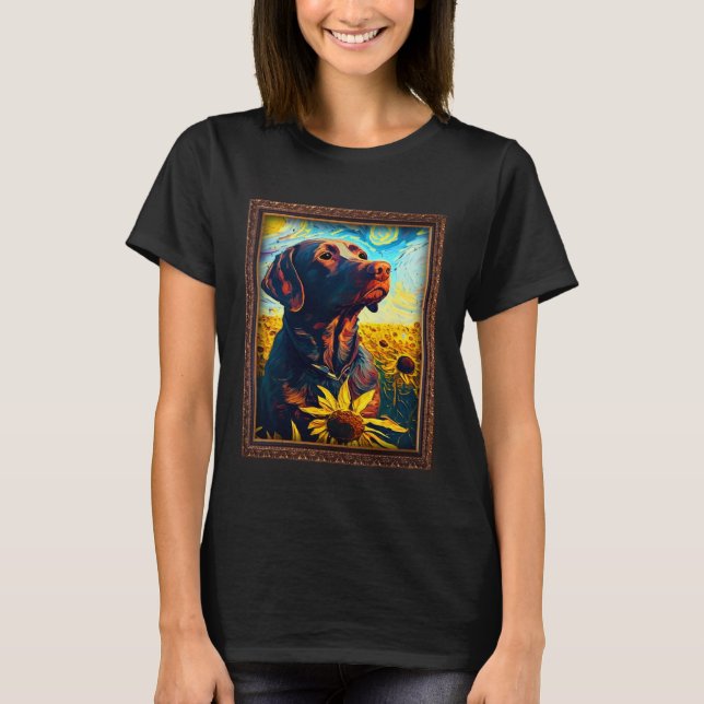 T-shirt Chocolate Labrador Painting Sunflower Flower Mom W (Devant)