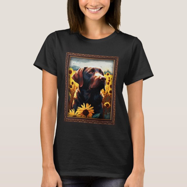 T-shirt Chocolate Labrador Painting Sunflower Flower Mom W (Devant)
