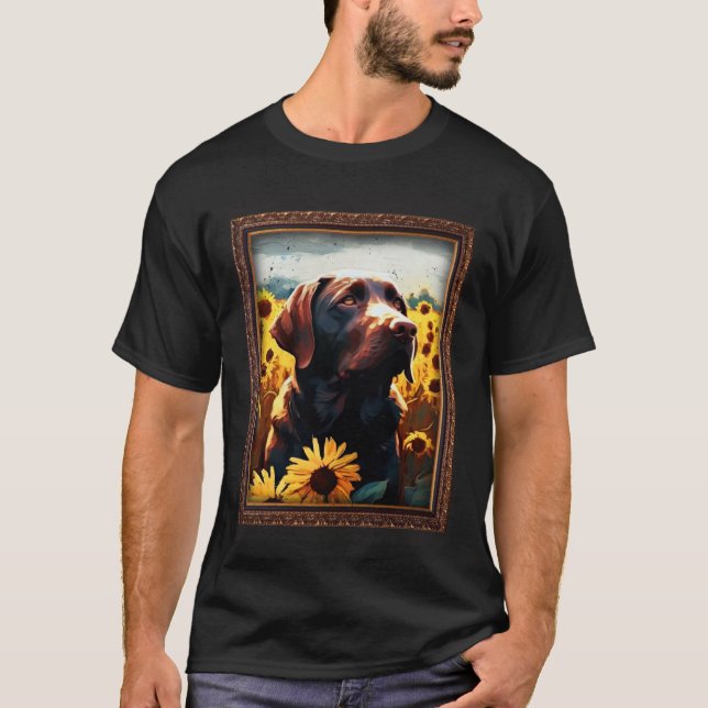 T-shirt Chocolate Labrador Painting Sunflower Flower Mom W (Devant)