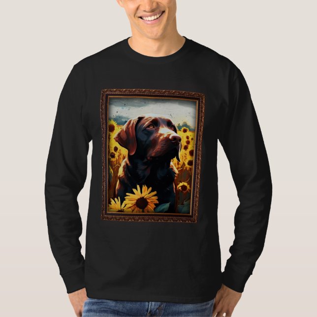 T-shirt Chocolate Labrador Painting Sunflower Flower Mom W (Devant)