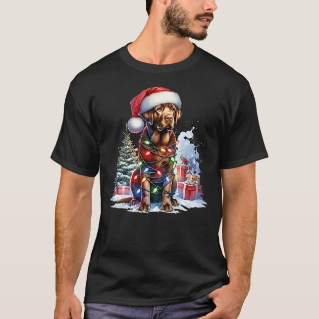 T-shirt Chocolate Labrador Retriever Dog Santa Christmas T (Devant)