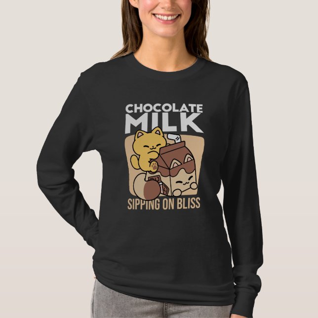 T-shirt Chocolate Milk Sipping on Bliss – Kawaii Cat Food  (Devant)