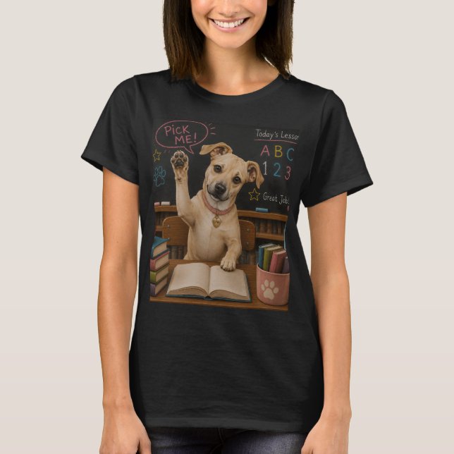 T-shirt Choisis-moi ! Chien d'école mignon levant la patte (Devant)