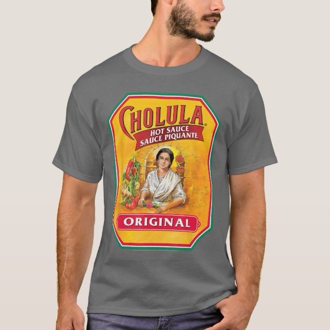 T-shirt Cholula Hot Sauce Bottle Lable Casual Costume Food (Devant)