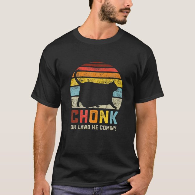 T-shirt Chonk Chat Échelle Mème Drôle Retro Style Chat Vin (Devant)