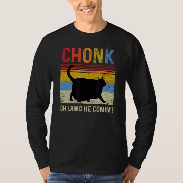 T-shirt Chonk Chat Échelle Mème Drôle Retro Style Chat Vin (Devant)