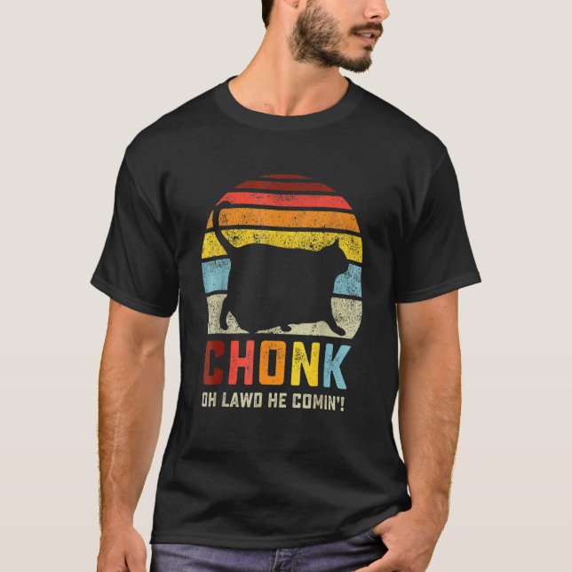 T-shirt Chonk Chat Échelle Mème Drôle Retro Style Chat Vin (Devant)
