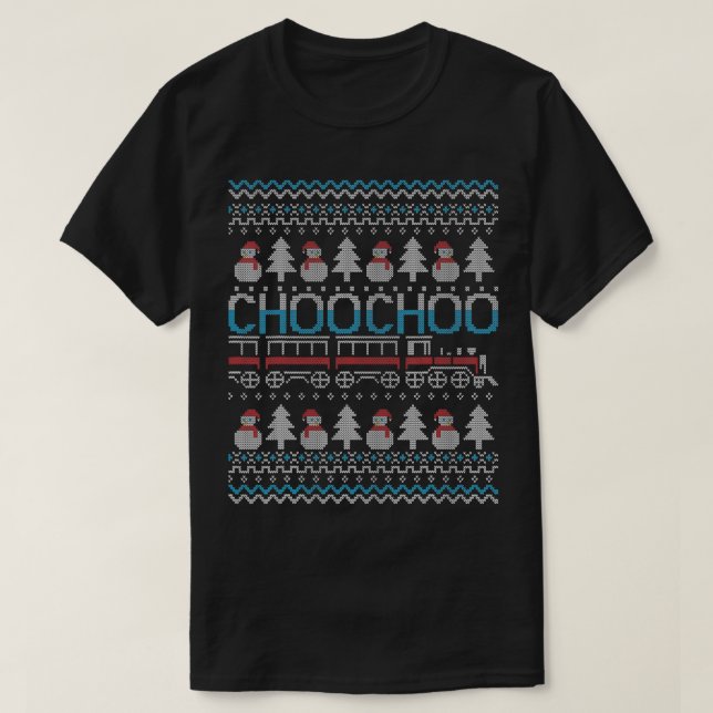 T-shirt Choo Choo Train Railroad Railway Kids Ugly Christm (Design devant)