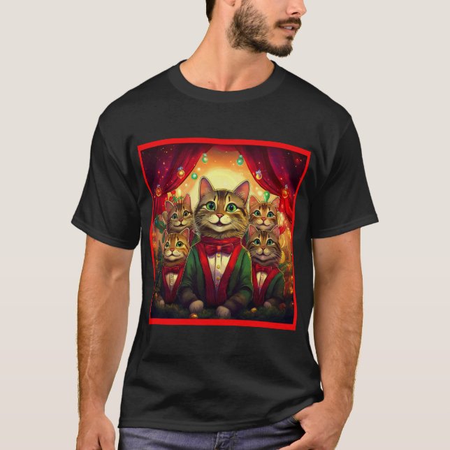T-shirt Chorale de Noël Tabby Cat (Devant)
