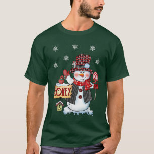 T-shirt Chou Snowman Sucre de canne de Noël Red Plaid Père