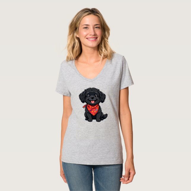 T-shirt Chouet noir mignon portant une Bandana rouge (Devant entier)