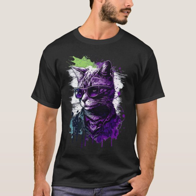 T-shirt Chouette Art subtil de chat de fierté asexuée Ace  (Devant)