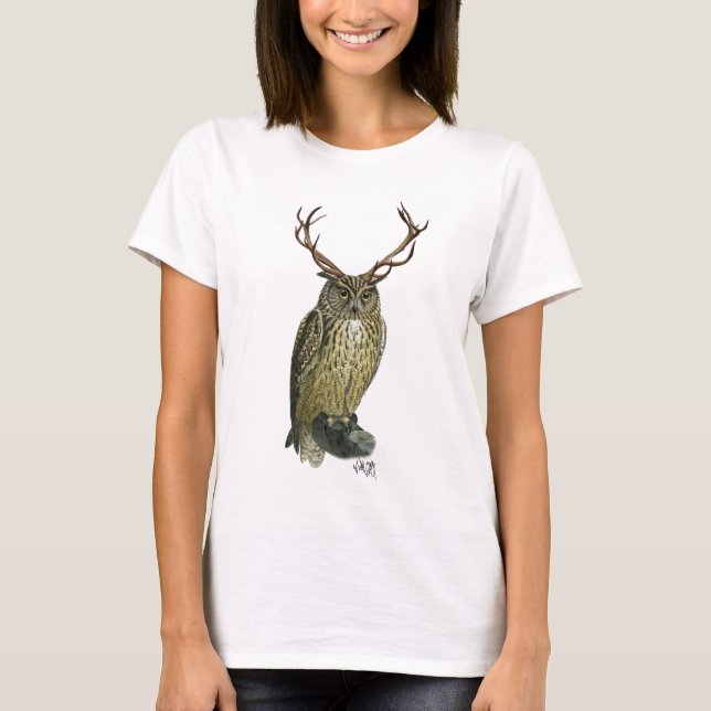 T-shirt Chouette avec Antlers plain 2 (Devant)