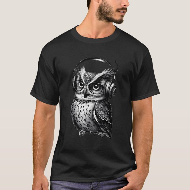 T-shirt Chouette avec lunettes et écouteurs Chouette Lover (Devant)