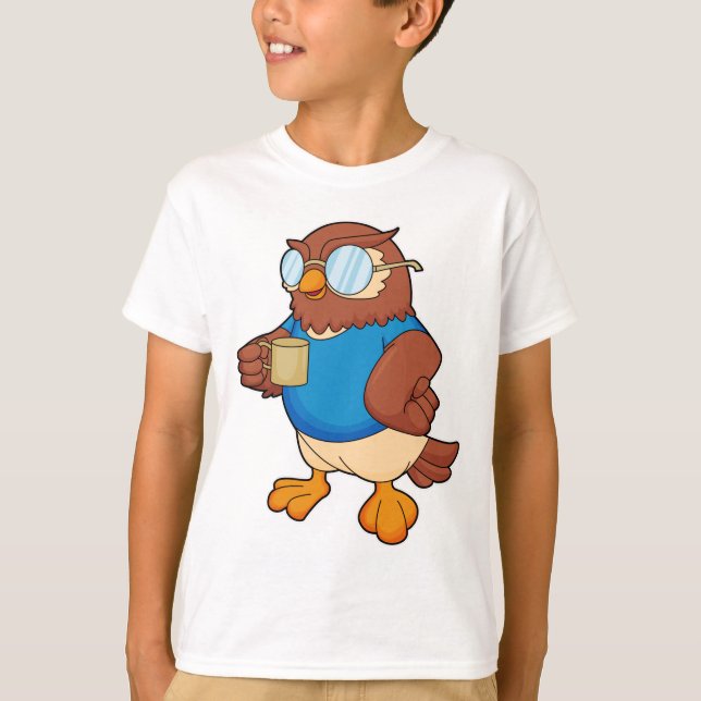 T-shirt Chouette avec tasse de café (Devant)
